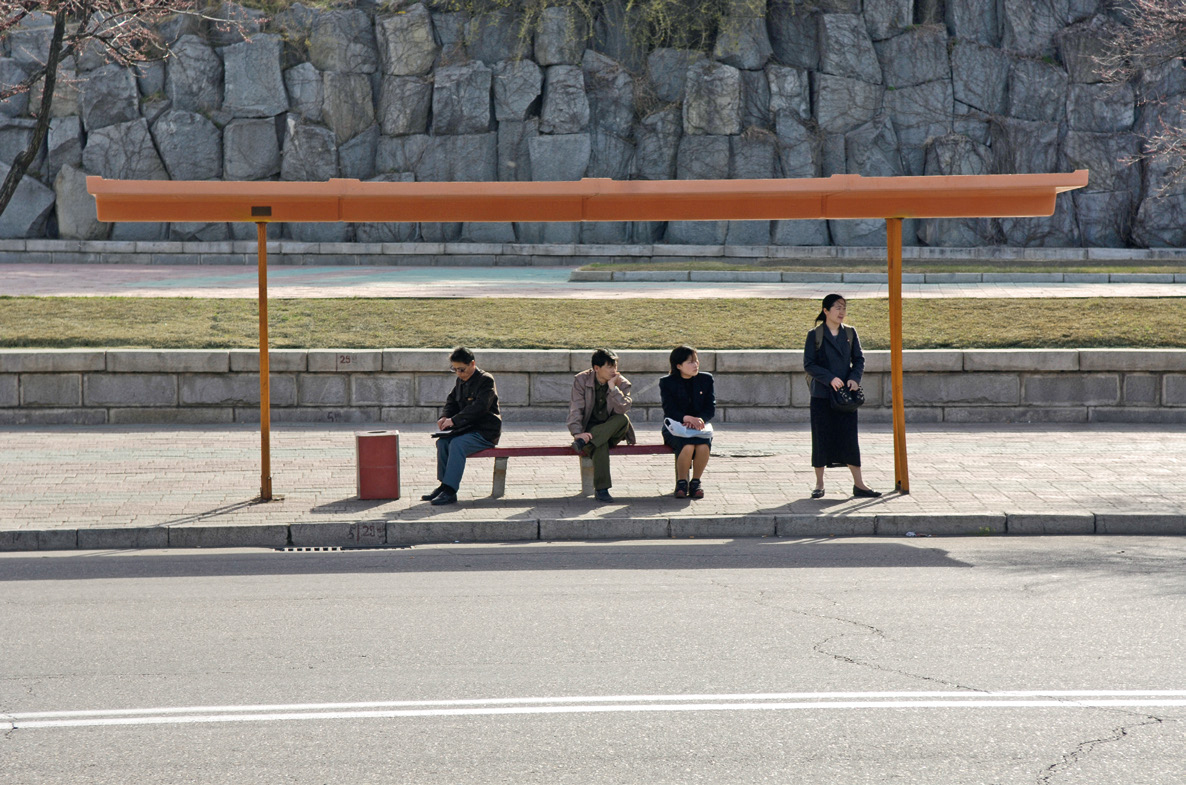 Bus stop in Pyongyang.