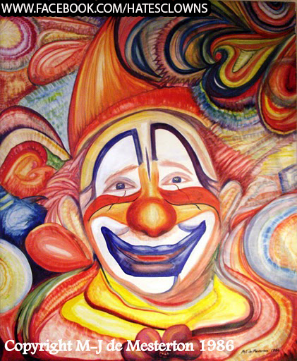 Colorful artwork of clowns