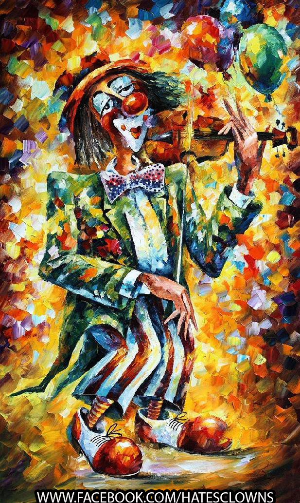 Colorful artwork of clowns