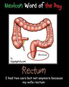 Funny Mexican Word Of The Day meme about the word Rectum