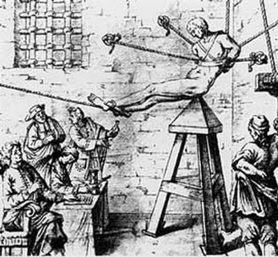 Judas Cradle  This torture device is a pyramid shaped seat. The victim is placed on top of it, with the point inserted into an orifice, then they are very slowly lowered onto it. The condemned was usually naked in order to add to their humiliation. This device was thought to stretch the orifice or to slowly impale the person. The stretching of the orifice would cause pain, rips and tears, which would eventually cause death.