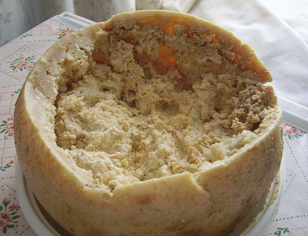 Casu Marzu: Coming to us from Sardinia, this dish is best described as a sheep milk cheese containing live insect larvae. The scariest part? Although the larvae are only about 8mm long they can launch themselves up to 15cm when disturbed. Bon apetit!