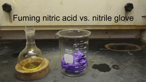 Rocket Combustion Fuming Nitric Acid Reacts with Nitrile Gloves