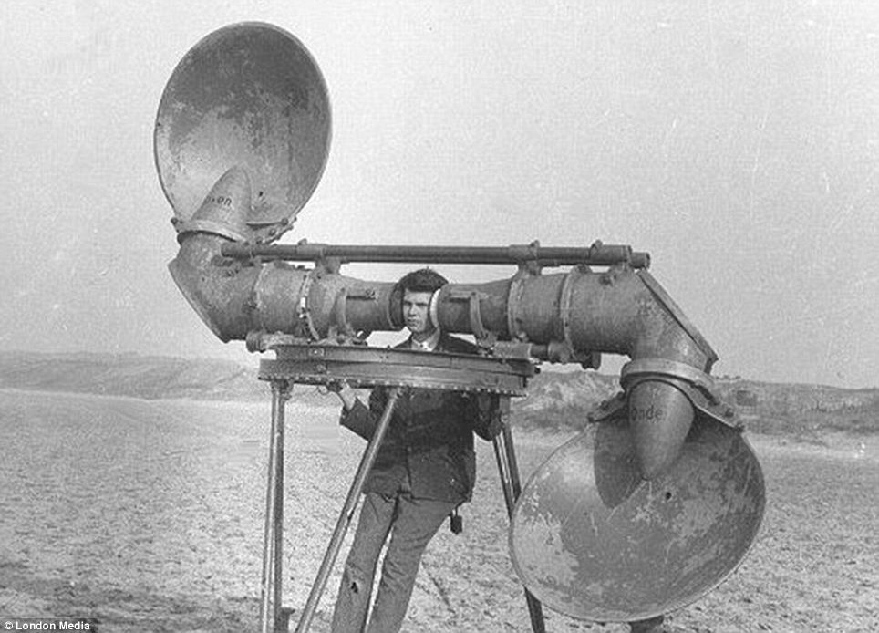 Before radar equipment became more mainstream, an inventor in the 1940s came up with this novel way of trying to listen for enemies. The dishes were used to pick up and amplify sounds, which became louder as they moved through the tunnels.
