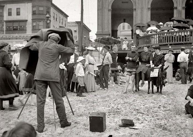 Taking pictures on the beach in Atlantic City, 1912.