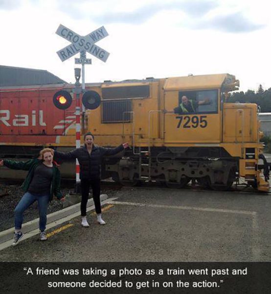 funny train driver meme - Crossing Rai Rail 7295 "A friend was taking a photo as a train went past and someone decided to get in on the action."