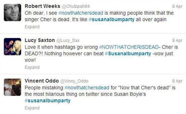 Most users who were quick to skim and not to read began to tweet about the death of Cher, the mononymous singer.

Cher was fine as it turned out.