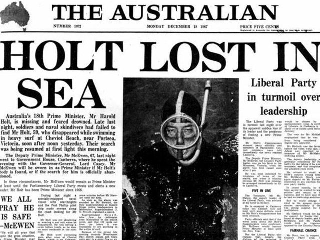 Prime Minister Harold Holt disappeared while swimming in 1967 and was never found. Australia named a swimming pool after him.
