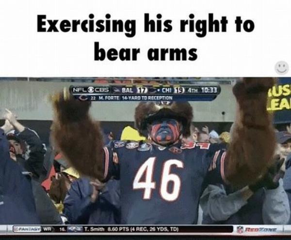 pun right to bear arms gif - Exercising his right to bear arms Nfl Cbsbal 17 . Chi 19 4TH C 22 M. Forte 54Yaroto Reception Ius Leai 46 Fantasy Wr 16. T. Smith 8.60 Pts 4 Rec 26 Yds, Td Trozone