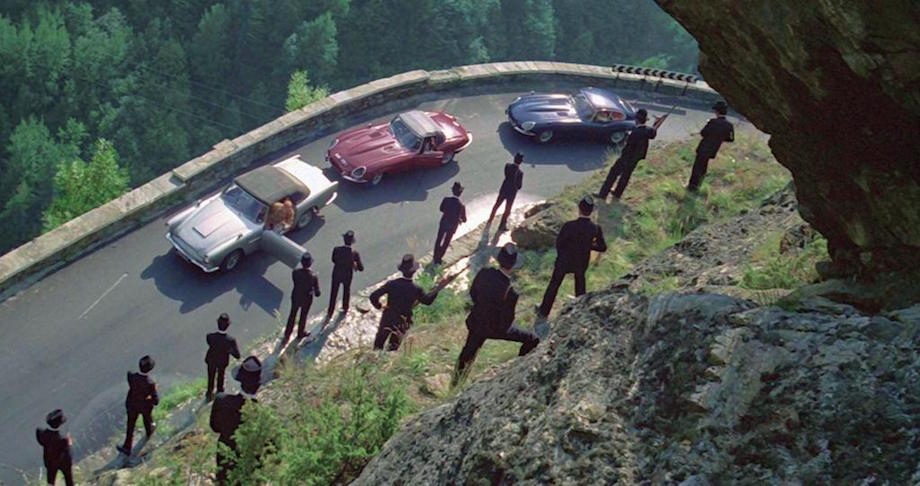 The Italian Job (1969)

During the chase sequences, the minis always stay in the order red, white and blue, the colors of the British Union Flag. (pictured here is not a chase scene :) )