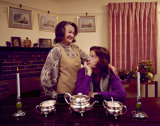 In 1970 Rose Clapp shows off her tea service and Eric Clapton, her rock-god guitarist grandson, Surrey, England.