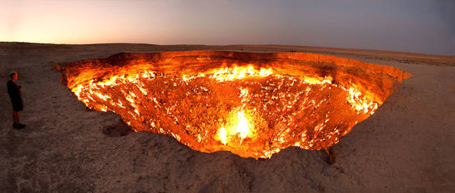 10. There is a cave of natural gas in Turkmenistan known as the "Door to Hell." In 1971, scientists lit the cave on fire expecting it to burn for a few days. It's still burning.
