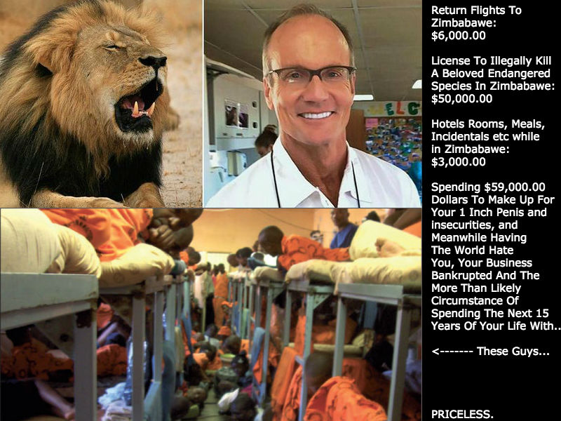 Dr. Walter Palmer have fun in Zimbabawe. Lion Killer.