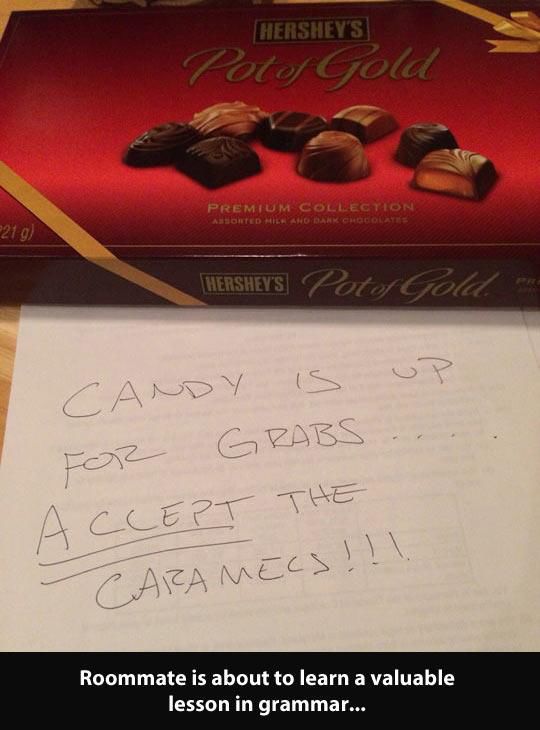 christmas spelling mistakes - Hershey'S Pots Gold Premium Collection Assorted Milano Dank Chocolate 2219 Thershevs Pots Gold up Candy Is For Grabs Accept The Caramecs ! ! ! Roommate is about to learn a valuable lesson in grammar...