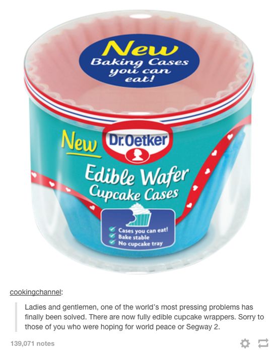 tumblr - crème fraîche - New Baking Cases you can eat! New Dr.Oetker Edible Wafer Cupcake Cases Cases you can eat! Bake stable No cupcake tray cookingchannel Ladies and gentlemen, one of the world's most pressing problems has finally been solved. There ar