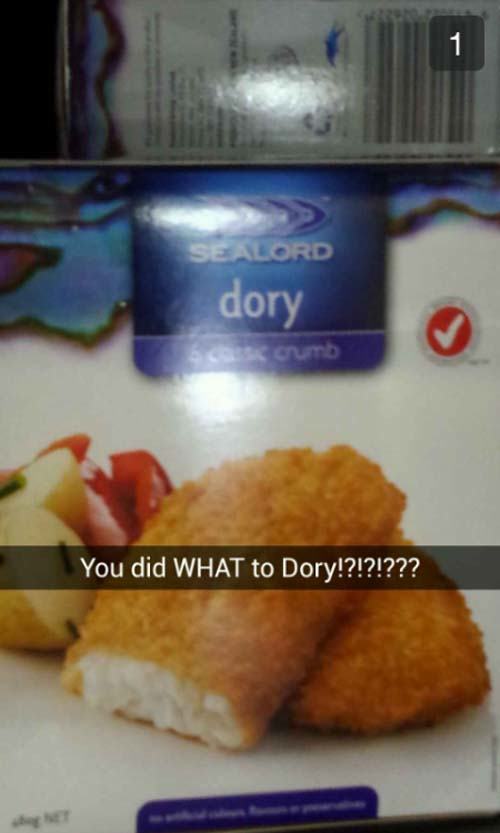 funny food snapchats - Sealord dory You did What to Dory!?!?!???
