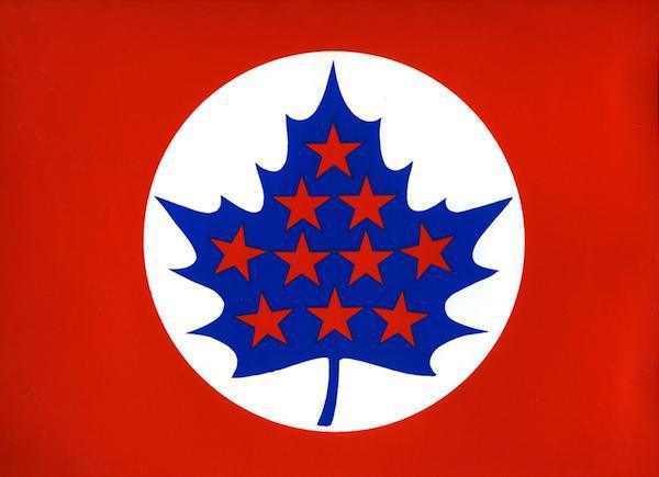 This design used ten stars to represent the ten provinces of Canada. Presumedly, had more provinces been declared, they would have found a way to add them.
