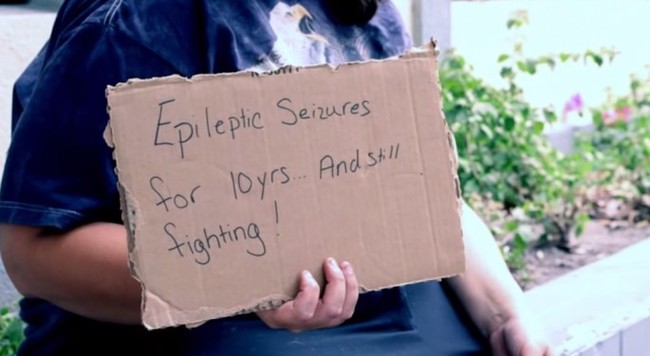 homeless cardboard quote short - Epileptic Seizures for 10yrs... And still fighting