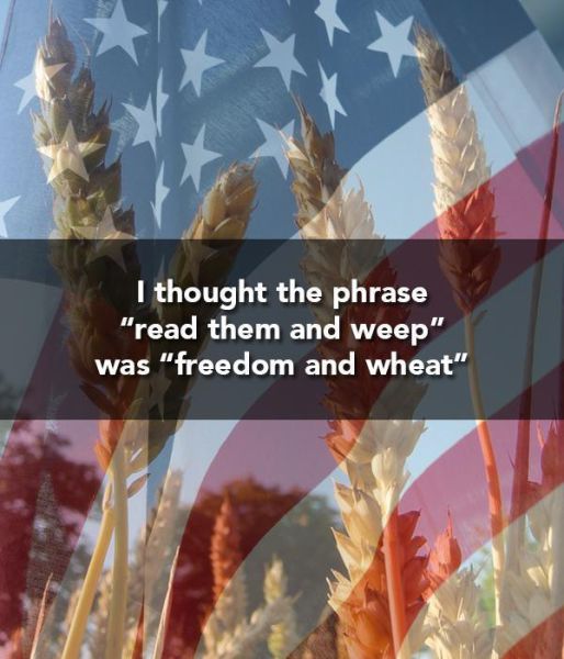 food for thought - I thought the phrase "read them and weep" was "freedom and wheat"