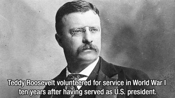 fact theodore roosevelt - Teddy Roosevelt volunteered for service in World War I ten years after having served as U.S. president