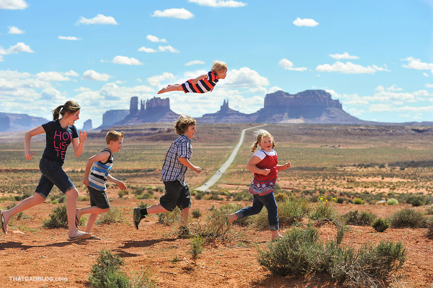 Kid With Down Syndrome Flys In Family Photos