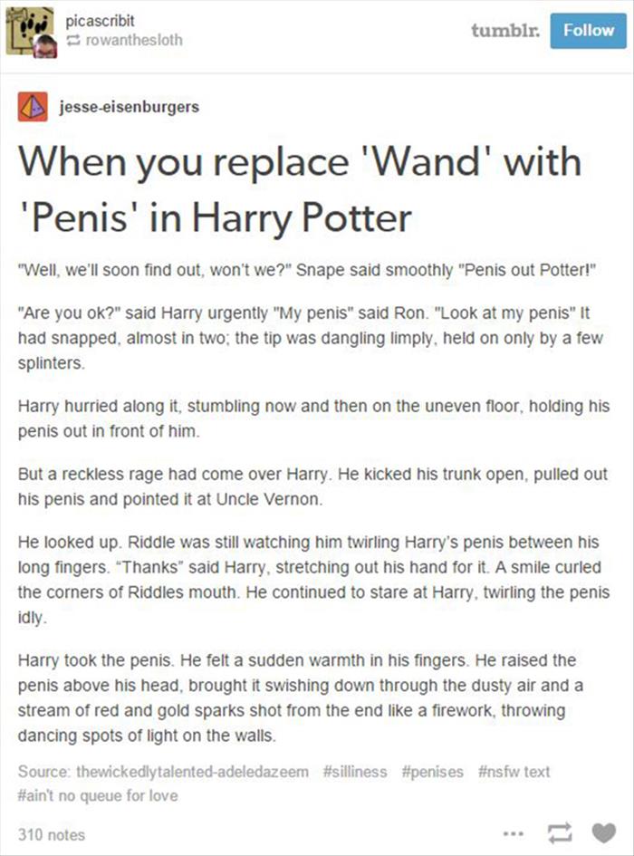 When You Replace The Word 'Wand' With The Word 'Penis'  In The Harry Potter Books, Magic Happens