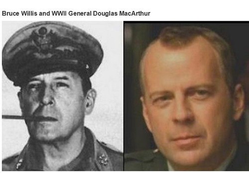 famous doppelgangers - Bruce Willis and Wwii General Douglas MacArthur