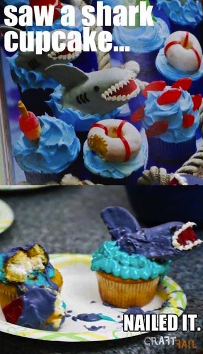 fail cake shark cupcake - saw a shark cupcake... Nailed It. Crait Ail