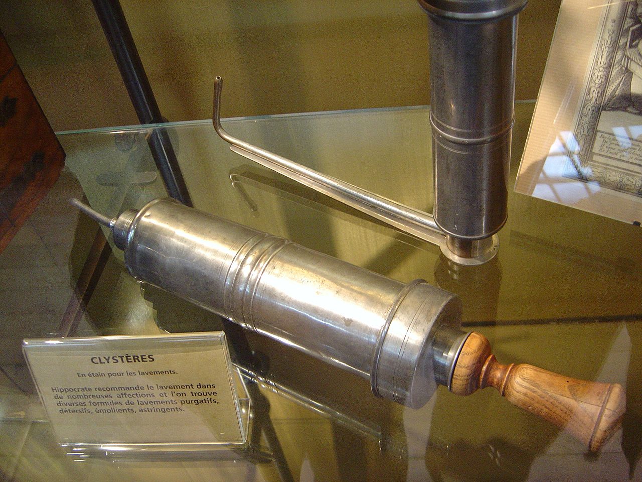 Clyster Syringes: In Medieval times these were used to perform enemas. The long metal tube was filled with a medicinal liquid, which was injected into the rectum through the anus. The procedure was called "enema," and it was for the treatment of constipation or bowel cleansing. Thank goodness horrific procedures like this ended with the medieval era.