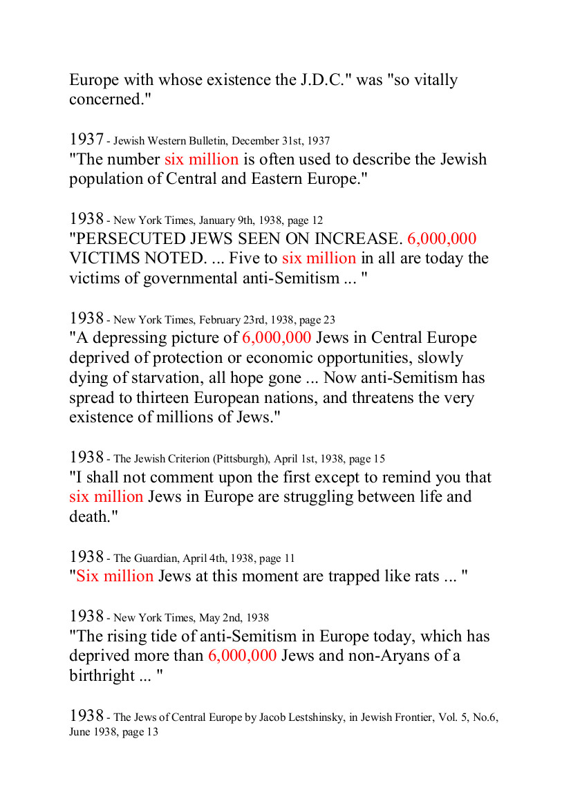 AND HERE IS THE REST OF THE REFERENCES TO 6,000,000 BEFORE WORLD WAR 2