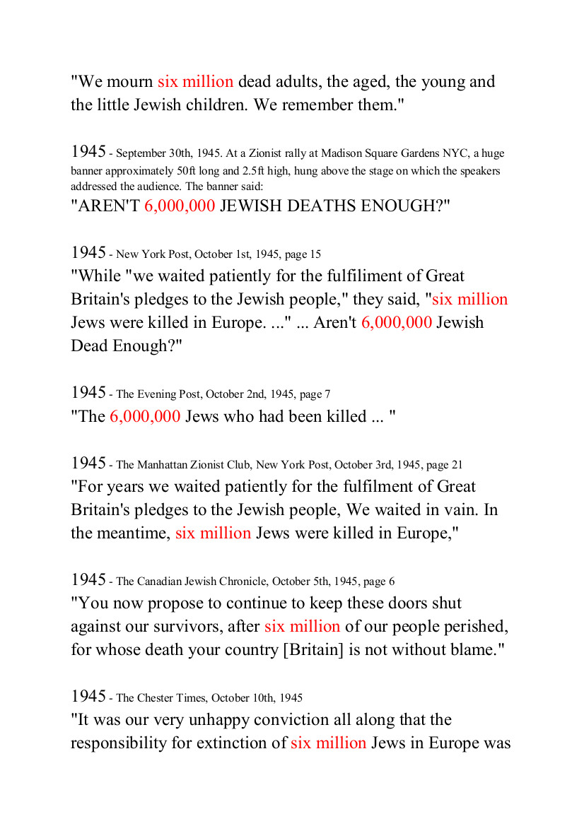 AND HERE IS THE REST OF THE REFERENCES TO 6,000,000 BEFORE WORLD WAR 2