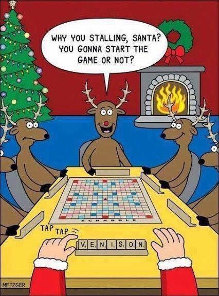 work meme of Santa playing scrabble with his deer