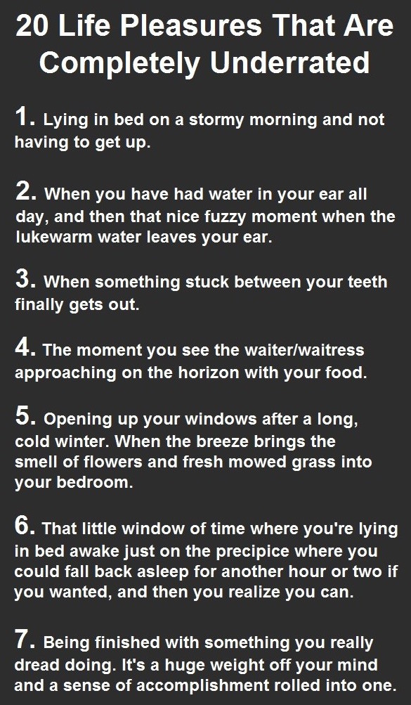 20 LIFE PLEASURES THAT ARE COMPLETELY UNDERRATED.
