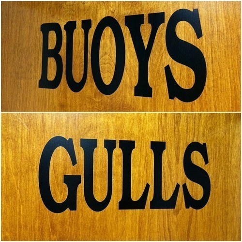 beach themed bathroom signs - Buoys Gulls