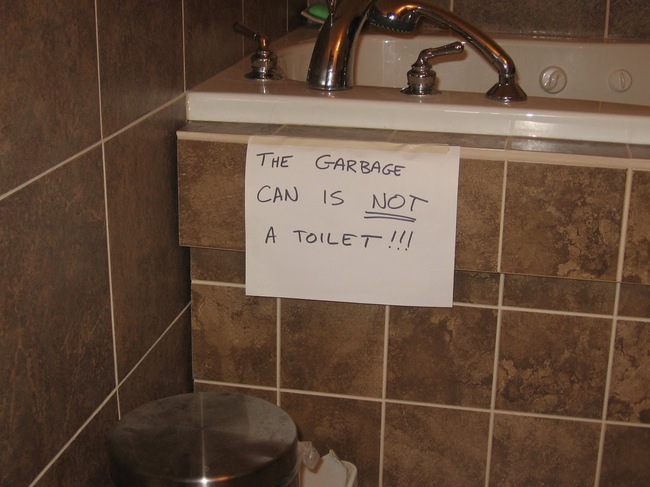 funny bathroom signs - The Garbage Can Is Not A Toilet !!!