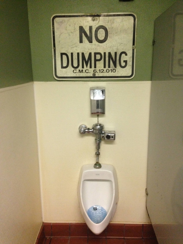funny public bathroom signs - No Dumping C.M.C. 6.12.010