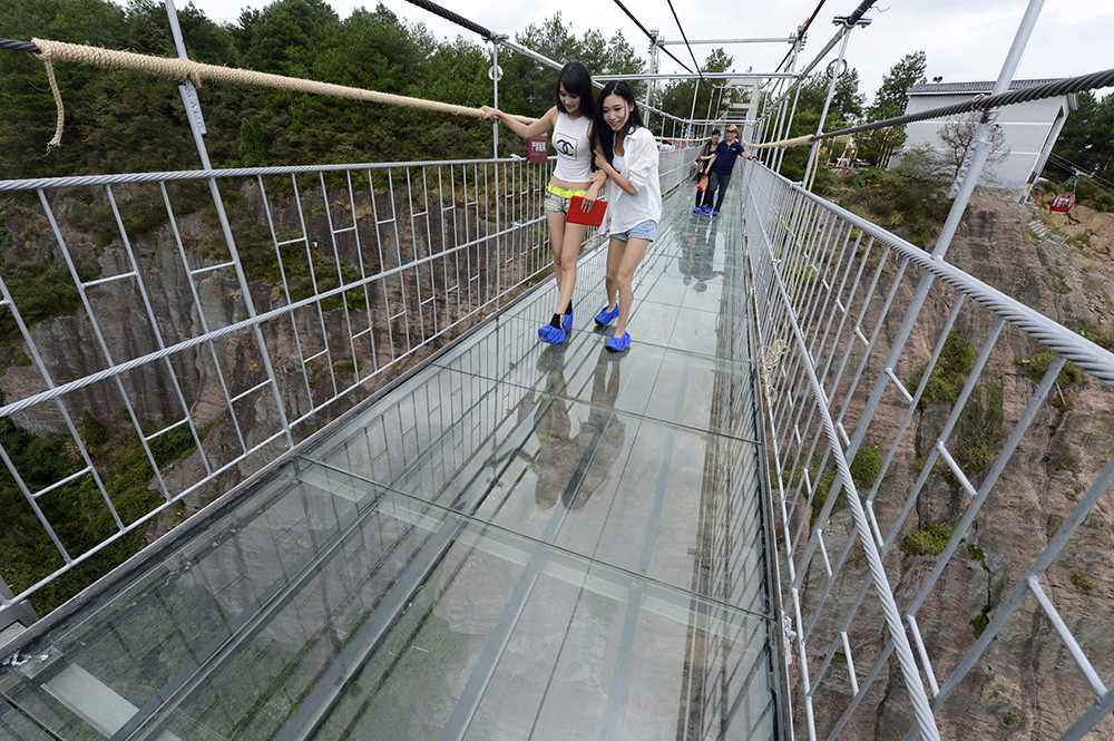 The glass bridge was said to wobble slightly when people walked across it, adding to the fear-factor of the already frightening ordeal