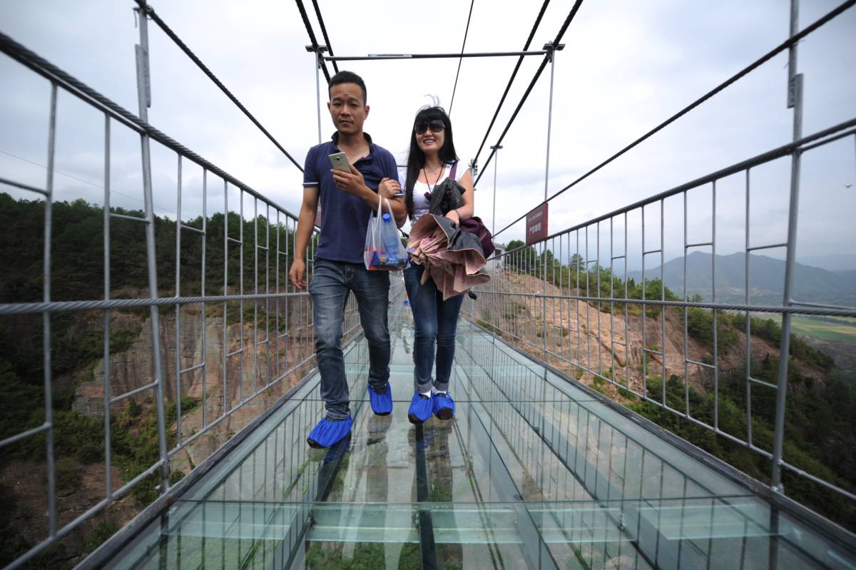 This is one of many see-through bridges and walkways that have been built in parks around China’s mountainous regions.