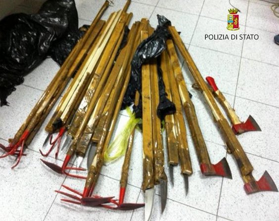 Weapons confiscated from hooligans during soccer game