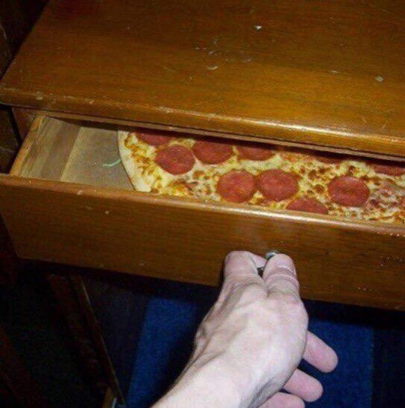 pizza in drawer