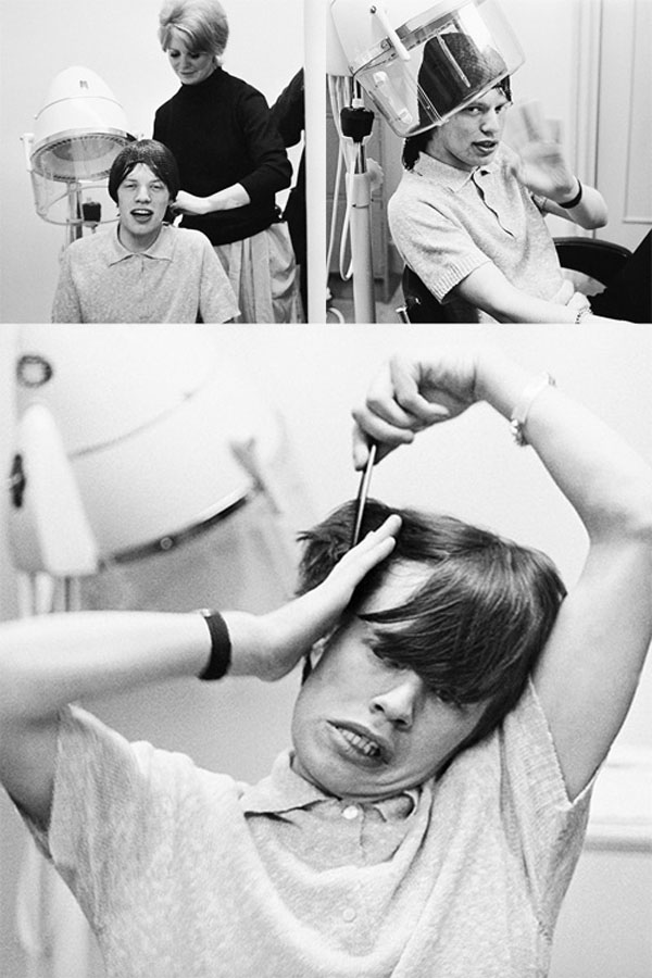 Mick Jagger getting a hair cut