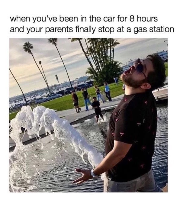 funny road trip memes - when you've been in the car for 8 hours and your parents finally stop at a gas station