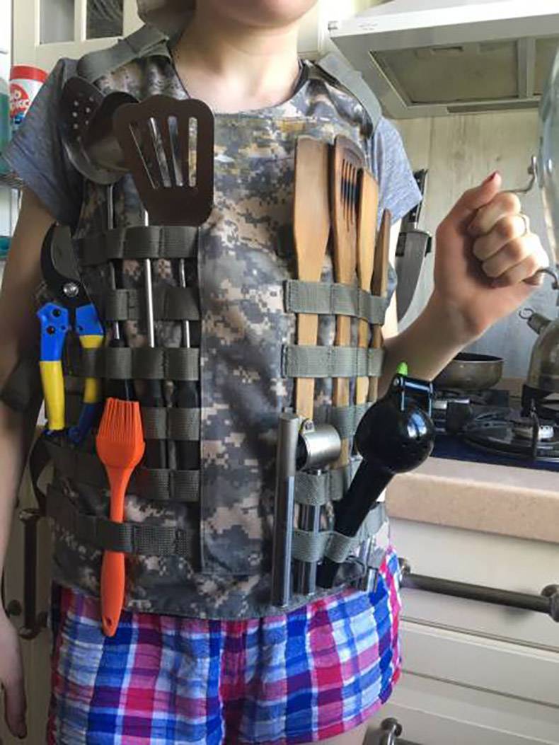 Tactical vest for use in the kitchen.