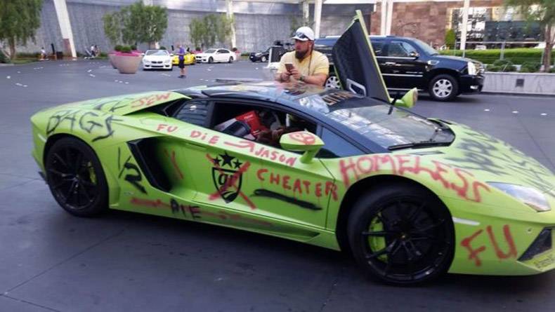 Sweet Lamborghini spray painted with profanities from a tainted lover.