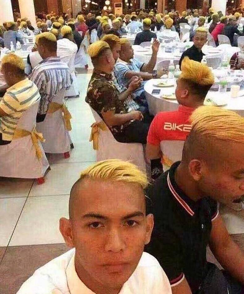 Bunch of dudes with a shaved side and top dyed as blonde.