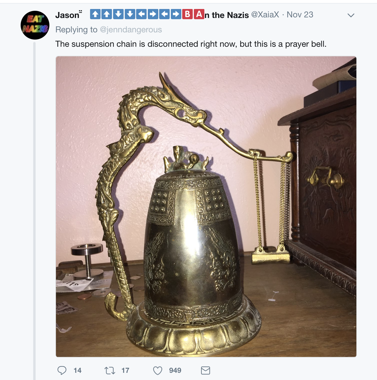 ghanta - Jason O Do B An the Nazis axalax. Nov 23 The suspension chain is disconnected right now, but this is a prayer bell. 14 7 17 9499