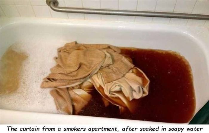 wtf smoker apartment - The curtain from a smokers apartment, after soaked in soapy water