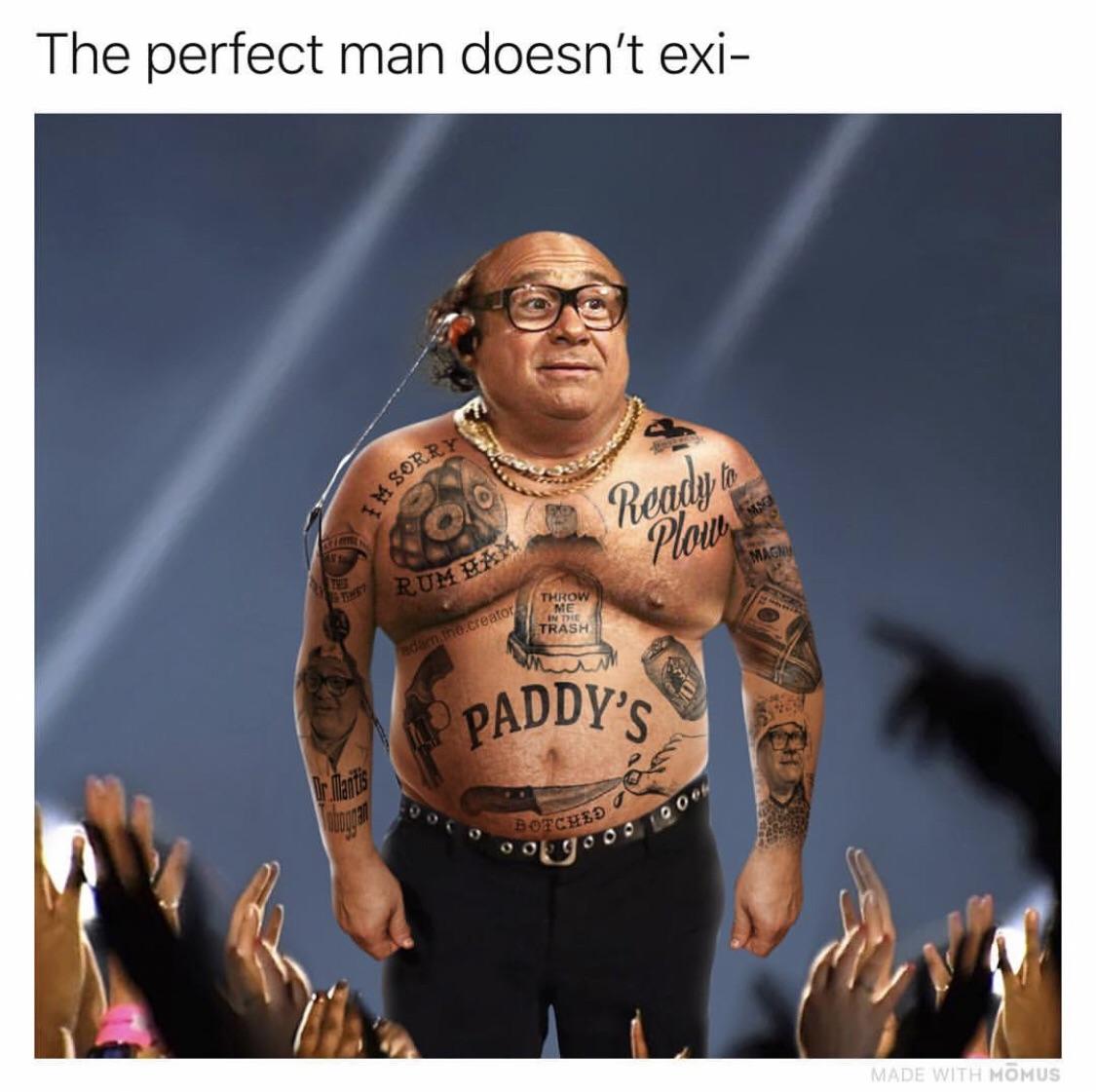 memes - danny devito The perfect man doesn't exi Sorry Ready to Rum Ham Throw Me In Die Trash china.creator The Paddy'S 1BOTCH og Ooo 100 Made With Momus