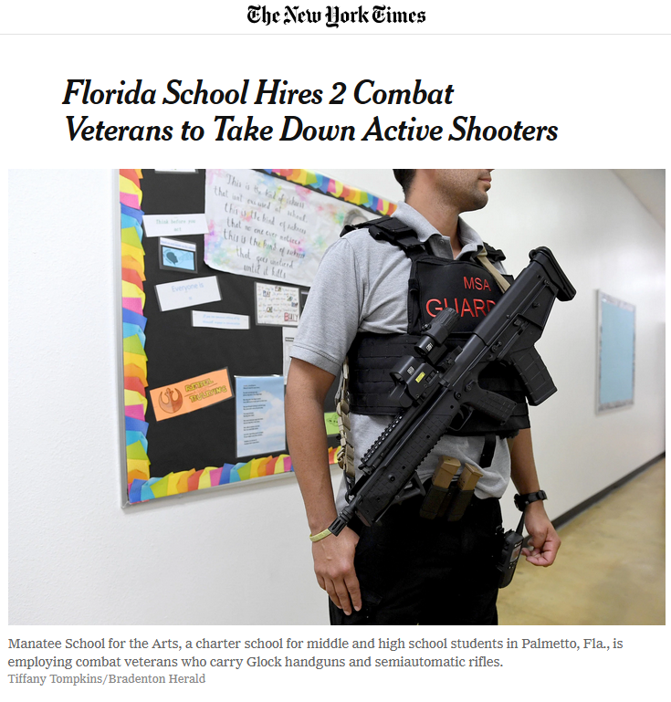 florida school hires combat vets - The New York Times Florida School Hires 2 Combat Veterans to Take Down Active Shooters Wse Guard Manatee School for the Arts, a charter school for middle and high school students in Palmetto, Fla., is employing combat ve