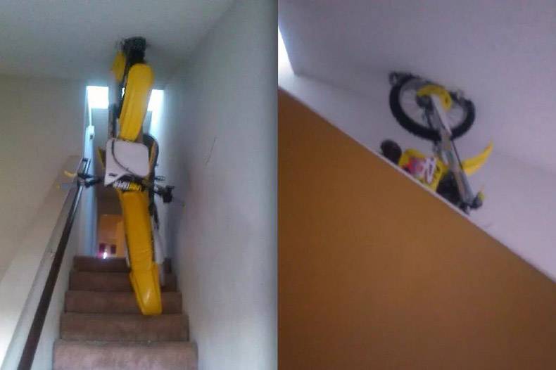 dirt bike up stairs